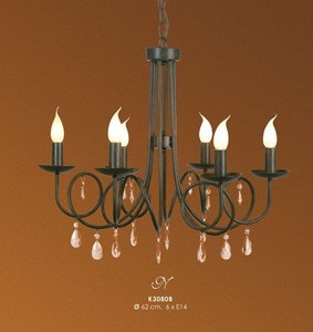 Casa Padrino H�ngeleuchter Schwarz 6- armig mit Deko Kristallen - Barock Restaurant - Hotel Lampe Leuchte - H�ngeleuchte Art Deco