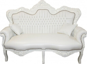 Casa Padrino Barock 2er Sofa Master Wei Lederoptik - Wohnzimmer Couch Mbel Lounge