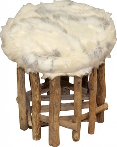 Casa Padrino Designer Hocker Felloptik Hell H�he 35 cm, Durchmesser 33 cm - Fu�hocker Sitzhocker