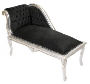 Casa Padrino Barock Kinder Chaiselongue Schwarz / Silber Mod2 - Tron Barock M�bel