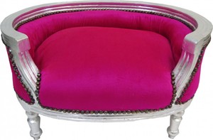 Barock Hunde & Katzen Sofa Pink/Silber - Hundesessel Sitz Hundebett Katzenbett Hund Katze M�bel
