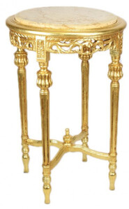 Casa Padrino Barock Beistelltisch mit cremefarbener Marmorplatte Rund Gold ca 70 x 45 cm Antik Stil - Telefon Blumen Tisch B!
