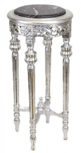 Casa Padrino Barock Beistelltisch mit schwarzer Marmorplatte Rund Silber 70 x 35 cm Antik Stil - Telefon Blumen Tisch