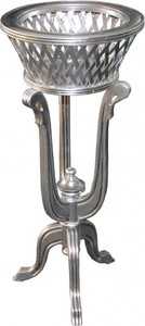 Casa Padrino Barock Pflanzentopfst�nder aus Holz Silber Antik-Look - Blumentopfst�nder, Blumenst�nder