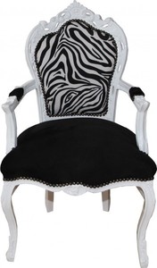 Casa padrino Barock Esszimmer Stuhl Schwarz / Zebra / Wei� mit Armlehnen - Limited Edition