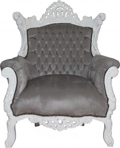 Casa Padrino Barock Sessel Al Capone  Grau / Weiss - Antik Stil 