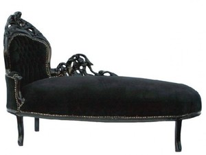 Casa Padrino Barock Chaiselongue Schwarz/Schwarz linke Seite - M�bel Recamiere Liege