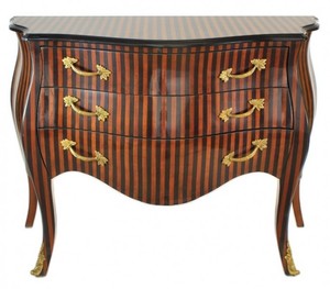 Casa Padrino Barock Kommode Streifen Braun / Schwarz - Handgefertigt aus Massivholz-  Limited Edition