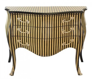 Casa Padrino Barock Kommode Streifen Creme / Schwarz - Handgefertigt aus Massivholz-  Limited Edition