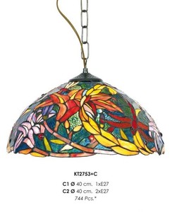 Casa Padrino Tiffany H�ngeleuchte 40cm Gelb / Gr�n / Rot - Glas Mosaik Decken Lampe Leuchte Barock Restaurant Beleuchtung