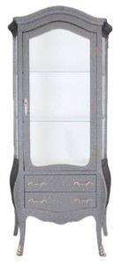 Casa Padrino Barock Vitrine Schwarz-Grau / Glitzerlook- Vitrinenschrank - Wohnzimmerschrank