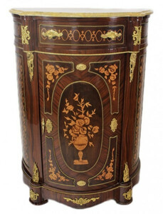 Casa Padrino Empire Kommoden Schrank mit Marmorplatte Mahagoni Dunkelbraun Intarsien - Barock M�bel Kommode