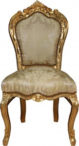 Casa Padrino Barock Esszimmer Stuhl Creme Muster / Gold - Barock M�bel Antik Stil 