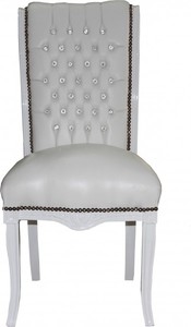 Casa Padrino Barock Hochlehner Esszimmer Weiss/Weiss mit Glitzersteinen - Hochlehnstuhl Mbel - Barock Mbel
