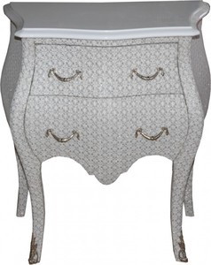 Casa Padrino Barock Kommode Wei� / Glitzerlook H 71 cm, B 60 cm, T 38 cm - Nachttisch Kommode