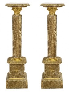 Casa Padrino Barock Marmor S�ulen Set Grau-Braun / Gold - Marmor S�ule (2 Stk)