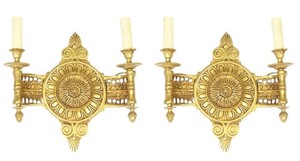 Casa Padrino Barock Wandleuchten Set Medaillon Gold - Wandlampe Wand Beleuchtung (2 Leuchten)