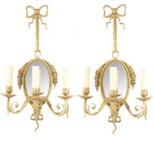 Casa Padrino Barock Wandleuchten Set Gold mit Spiegel - Wandlampe Wand Beleuchtung (2 Leuchten)