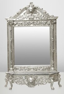 Casa Padrino Luxus Barock Spiegelkonsole Silber Lion - Luxus Wohnzimmer M�bel Konsole mit Spiegel L�wenkopf