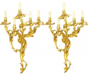 Casa Padrino Barock Bronze Wandleuchten Set Roccoco Gold - Wandlampe Wand Beleuchtung (2 Leuchten)