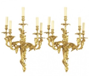 Casa Padrino Barock Bronze Wandleuchten Set Roccoco Gold H70 B45 - Wandlampe Wand Beleuchtung (2 Leuchten)