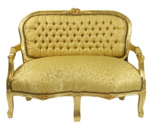 Casa Padrino Barock Kinder Sitzbank Gold Muster / Gold Antik Stil Kinder Sofa