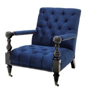 Casa Padrino Luxus Barock Sessel Royalblau / Schwarz Klavierlack - Lounge Sessel - Luxury Collection - Art Deco - Belle Epoche