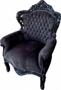 Casa Padrino Barock Sessel King Schwarz / Schwarz mit Bling Bling Glitzersteinen - M�bel Antik Stil