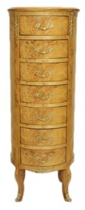 Casa Padrino Barock Kommode Vogelaugen Ahorn / Gold mit 7 Schubladen Rund - Antik Stil