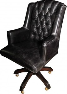 Casa Padrino Luxus Echtleder Chefsessel Bro Stuhl Schwarz Vintage Look Leder Drehstuhl Schreibtisch Stuhl - Chefbro