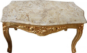 Casa Padrino Barock Couchtisch Gold mit cremefarbener Marmorplatte 99 x 63 cm - Limited Edition