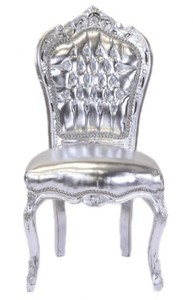 Casa Padrino Barock Esszimmer Stuhl Silber Lederoptik / Silber - Antik Stil M�bel