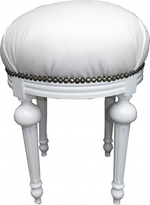 Casa Padrino Barock Sitzhocker - Rundhocker Wei� Lederoptik / Wei� - Barock Hocker M�bel