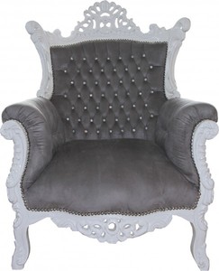 Casa Padrino Barock Sessel Al Capone Grau / Wei� mit Glitzersteinen