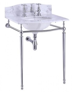 Casa Padrino Luxus Jugendstil Stand Waschtisch Wei� / Chrom mit Marmorplatte B 65cm mit Spritzschutz hinten - Art Deco Waschbecken Barock Antik Stil