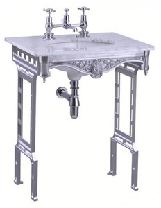 Casa Padrino Luxus Jugendstil Stand Waschtisch Wei� / Aluminium mit Marmorplatte - Barock Waschbecken Barockstil Antik Stil