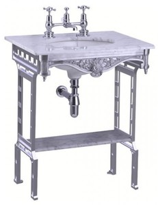 Casa Padrino Luxus Jugendstil Stand Waschtisch Wei� / Aluminium mit Marmorplatte und Ablage Barock Waschbecken Barockstil Antik Stil