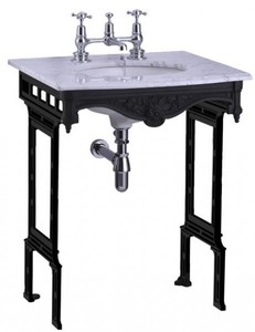 Casa Padrino Luxus Jugendstil Stand Waschtisch Wei� / Schwarz mit Marmorplatte - Barock Waschbecken Barockstil Antik Stil