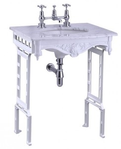 Casa Padrino Luxus Jugendstil Stand Waschtisch Wei� / Wei� mit Marmorplatte - Barock Waschbecken Barockstil Antik Stil