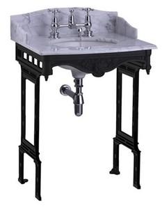 Casa Padrino Luxus Jugendstil Stand Waschtisch Wei� / Schwarz mit Marmorplatte mit Spritzschutz hinten und seitlich - Barock Waschbecken Barockstil Antik Stil