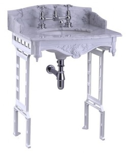 Casa Padrino Luxus Jugendstil Stand Waschtisch Wei� / Wei� mit Marmorplatte mit Spritzschutz hinten und seitlich - Barock Waschbecken Barockstil Antik Stil