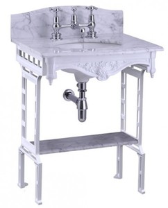 Casa Padrino Luxus Jugendstil Stand Waschtisch Wei� / Wei� mit Marmorplatte mit Spritzschutz hinten und Ablage Barock Waschbecken Barockstil Antik Stil