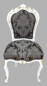 Casa Padrino Barock Esszimmer Stuhl Schwarz Muster / Wei� / Gold - M�bel Antikstil
