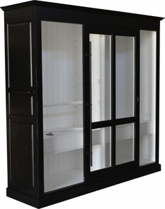 Casa Padrino Luxus Kleiderschrank B 226 x H 220 cm Haute Couture Schlafzimmer Schrank mit Glas Schiebetr Schwarz / Wei - Art Deco Jugendstil Hotel Mbel