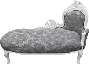 Casa Padrino Barock Chaiselongue Grau Muster / Weiss - Recamiere Liege Barock M�bel - Limited Edition