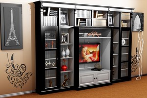 Casa Padrino Luxus Wohnzimmer Schrankwand Schwarz / Wei� B 372 x H 255 cm B�cherregal Regal Schrank Fernseh TV - Art Deco Jugendstil Hotel M�bel