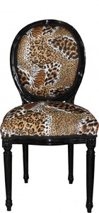 Casa Padrino Barock Esszimmer Stuhl Medaillon Tiger Muster / Schwarz - Barock M�bel - Limited Edition