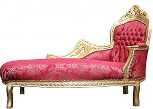 Casa Padrino Barock Chaiselongue Bordeaux Blumen Muster / Gold - Barock Mbel 