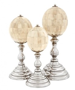 Casa Padrino Luxus Dekoration aus 3 kugelf�rmigen Skulpturen B�ffelhorn / Messing vernickelt