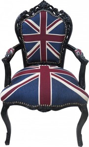 Casa Padrino Barock Esszimmer Stuhl mit Armlehnen Union Jack / Schwarz - Antik Stil M�bel